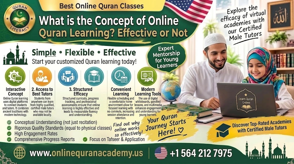 Student attending a live online Quran learning class with a certified tutor on a video call