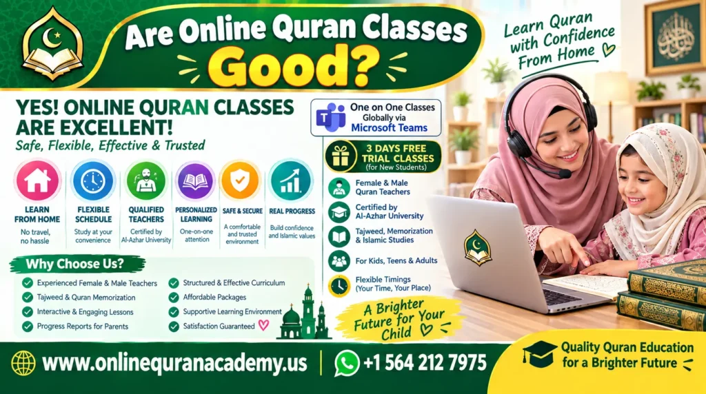 Are online Quran classes good? Mother and daughter learning Quran online from home with a certified female tutor via Microsoft Teams