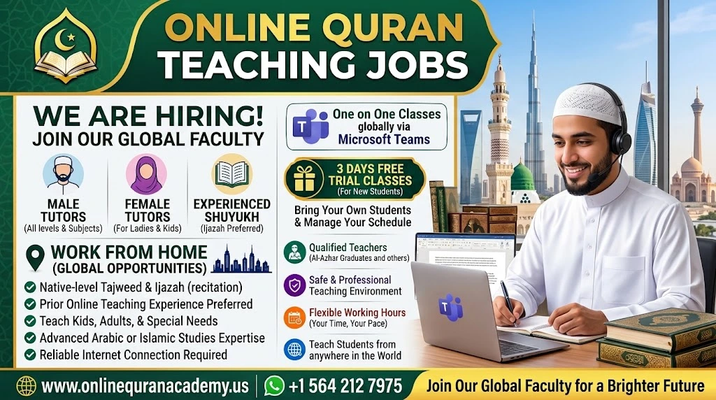 Quran teacher conducting an online class with a student via laptop
