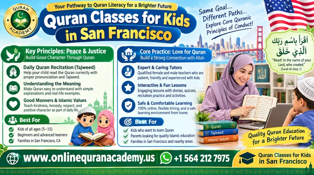 Child learning Quran online with a teacher at home in San Francisco